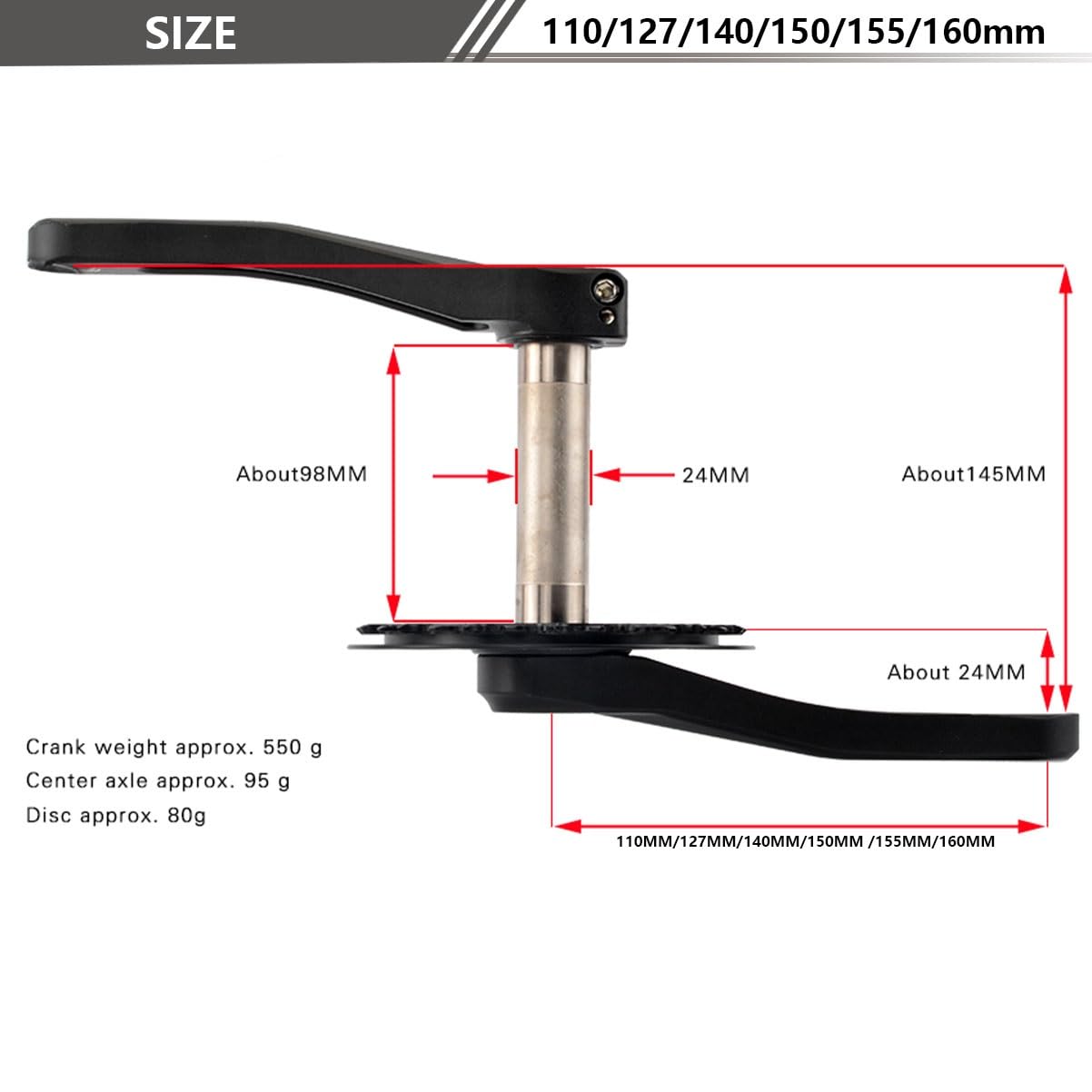 110/127/140/150/155/160mm Bracci Pedivella Integrati Cavi per Bicicletta Pieghevole per Bambini Corona 28/30/32/34/36T Guarnitura in Lega di Alluminio per 7-12 velocità(36T-140mm)