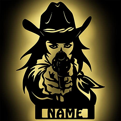 Namofactur Cowgirl Wilder Westen Deko Wand-Lampe Nachtlicht Geschenk zum Geburtstag personalisiert mit Namen für Frauen Mädchen I Batteriebetrieb & Farbauswahl