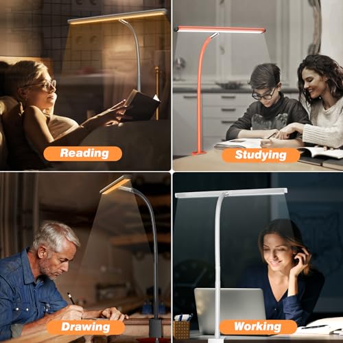 Image of Airlonv LED Desk Lamp for Office Home, Eye-Caring Desk Light with Stepless Dimming Adjustable Flexible Gooseneck, 10W USB Adapter Desk Lamp with Clamp for Reading, Study, Workbench (Orange)