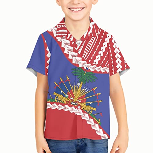 Boys 3D Polynesian Printed T-Shirts Teen Kid Shorts Sleeve Button Down Hawaiian Summer Tee Shirts 3-16Y3