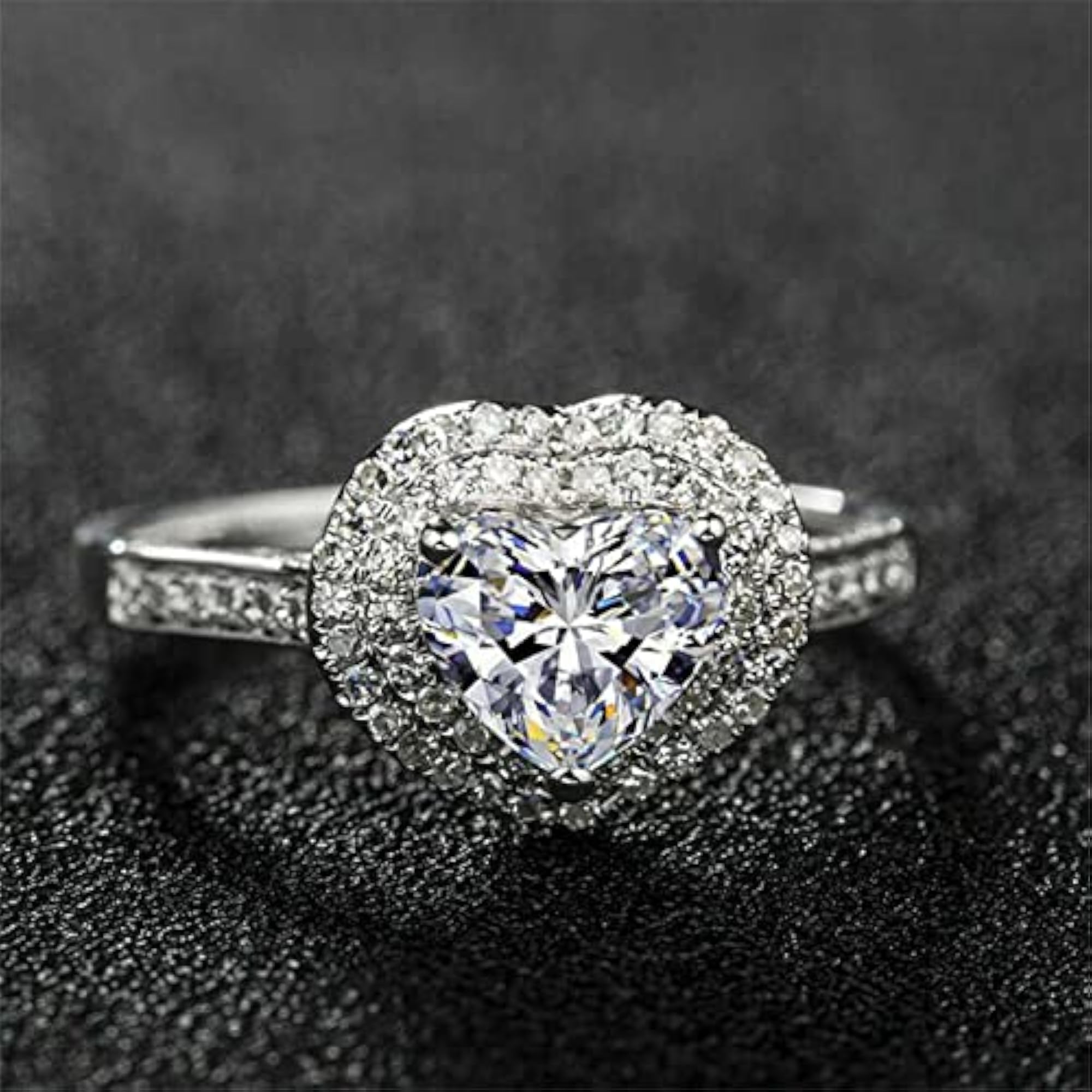 Silver Plated Heart Cut Ring with Cubic Zirconia