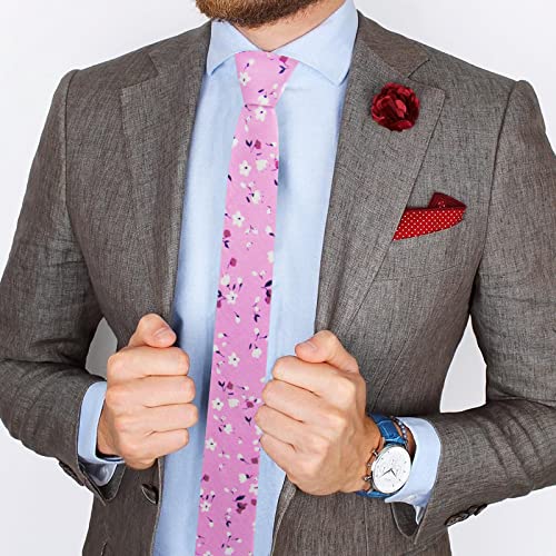 Image of Mantieqingway Floral Ties for Men Skinny Cotton Tie Flower Necktie