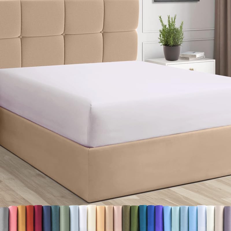 Pizuna Pure 100% Cotton Twin XL Fitted Sheet Light Lilac, Luxurious 400 Thread Count Long Staple Cotton Sateen 15" Deep Pocket XL Twin Fitted Sheet