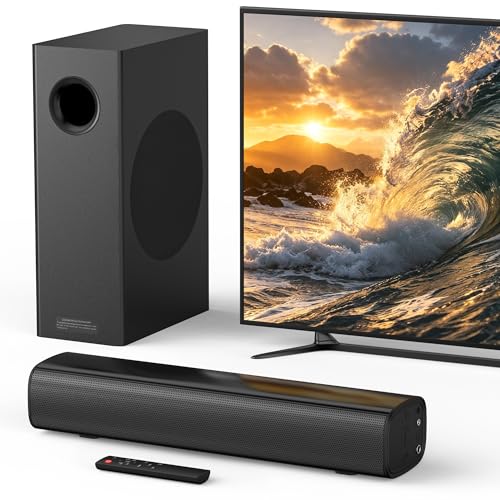 WebsLand 70W Sound Bar with Subwoofer for TV, Compact 14.2' 2.1 Channel Soundbar with Deep Bass, Bluetooth 5.3, Optical/AUX, Home Theater Speaker System for Smart TV, PC & Gaming