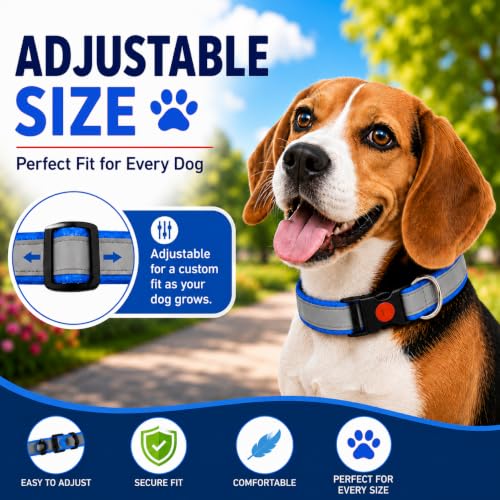 Image of Reflective Dog Collar, Quick Release Buckle, Adjustable Size | for 14-23 Kilograms Dogs (M, Blue)