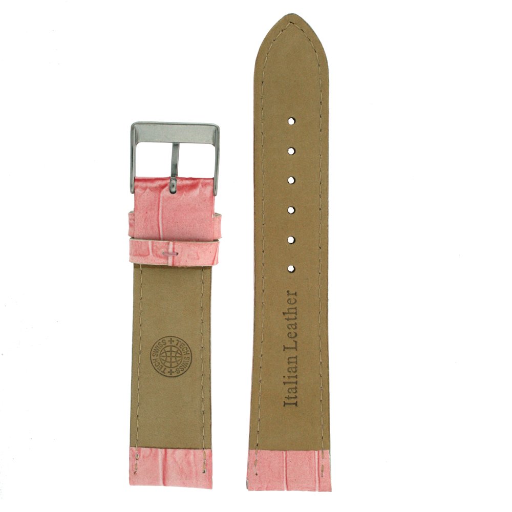 Watch Band Pink Genuine Leather Crocodile Grain 16 millimeter Tech Swiss