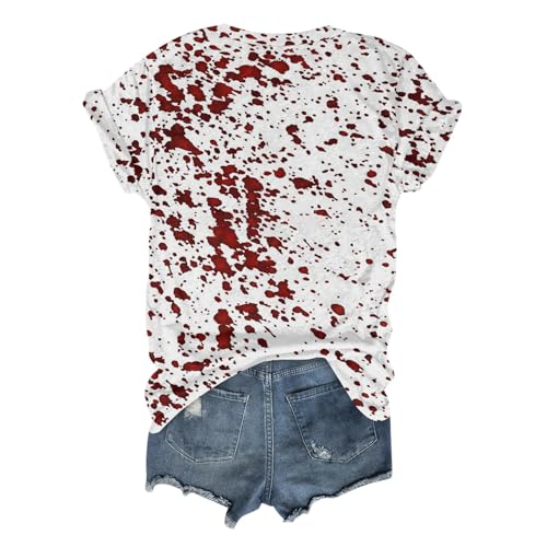 Oversized Tshirts for Women,Bloody Problem Solved Halloween Print T-Shirt Shirt Vintage Shirts for Women Fun Tie Dye4