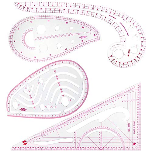 Sinblue Lot de 4 règles métriques de couture et mode en plastique, modèles de patrons de couture souples et flexibles pour la confection de vêtements