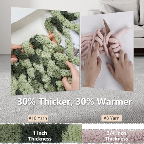 Image of Cozyful Chunky Yarn for Hand Knitting - #10 Chunky Chenille Blanket Yarn, Jumbo Big Thick Chunky Yarns for Crocheting, Tie Dye Bulky Knit Yarns, 8 Skein (20 yds 8 oz Each Skein), Multi Green