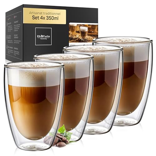 ElbFuchs® Tasses double paroi [4x 350ml] IDÉE CADEAU | Verre double paroi idéaux comme tasse cappuccino ou verre latte macchiato | Tasse à café original |...