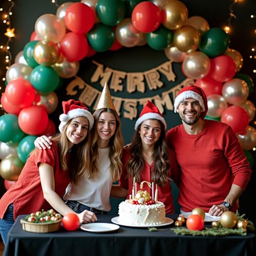 Image of 412pcs Red Green White Balloon Garland Arch Kit, 18 12 10 5 inch Different Sizes Red White Dark Green Balloon for Birthday Christmas New Year Party Decor
