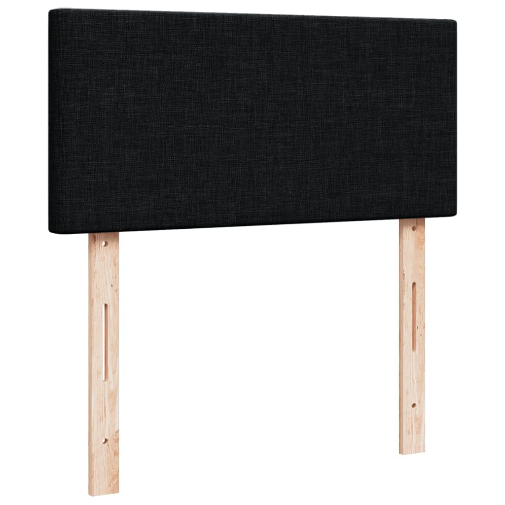 Cama con somier con colchón de 90 x 190 cm en tejido negro, cabecero regulable en altura, colchón de muelles ensacados para un agarre óptimo, listones transpirables y cómodo cojín