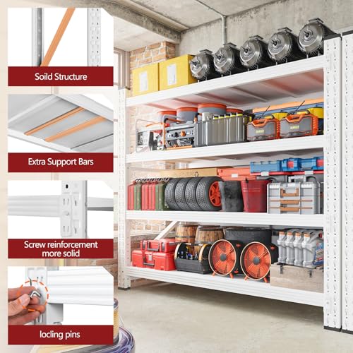 Image of RAVIGIN 3000LBS Storage Shelves, 48 inch W Garage Shelving Heavy Duty Metal Adjustable Garage Shelves, Shelving Units Industrial Shelving for Warehouse, 48 inch W x 23.7 inch D x 70 inch H,White