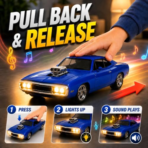Image of GRAPHENE 1:24 Scale Metal Diecast Pullback Toy Car Charger Blue Sports Car Premium Muscle with Openable Doors Alloy Body Collectible Vehicle Toy for Kids Boys Girls (Age 3+)