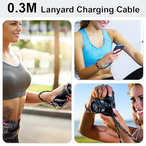 Image of Verilux PD 240W Type C Cable Fast Charging with Strap Lanyard, Nylon Braid c type charger cable Supports 480Mbps Data Sync, Anti Theft Phone Camera Strap & Rotatable Metal Buckles for USB C Equipment