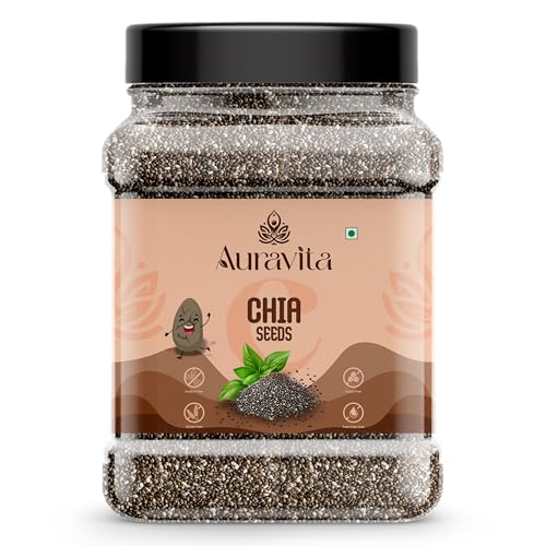 Image of Auravita Premium Chia Seeds 500 Gram | Rich in Calcium, Protein & Fibre | 100% Clean Chia Seeds for Eating | Antioxidant Rich Superfood for Smoothies, Salads & Baking