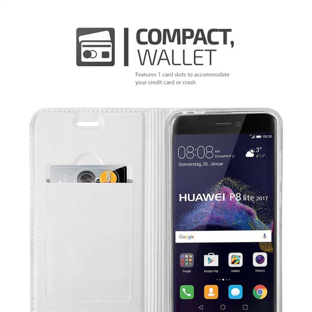 Cadorabo Custodia Libro per Huawei P9 Lite in Classy Argento – con Vani di Carte, Funzione Stand e Chiusura Magnetica – Portafoglio Cover Case Wallet Book Etui Protezione