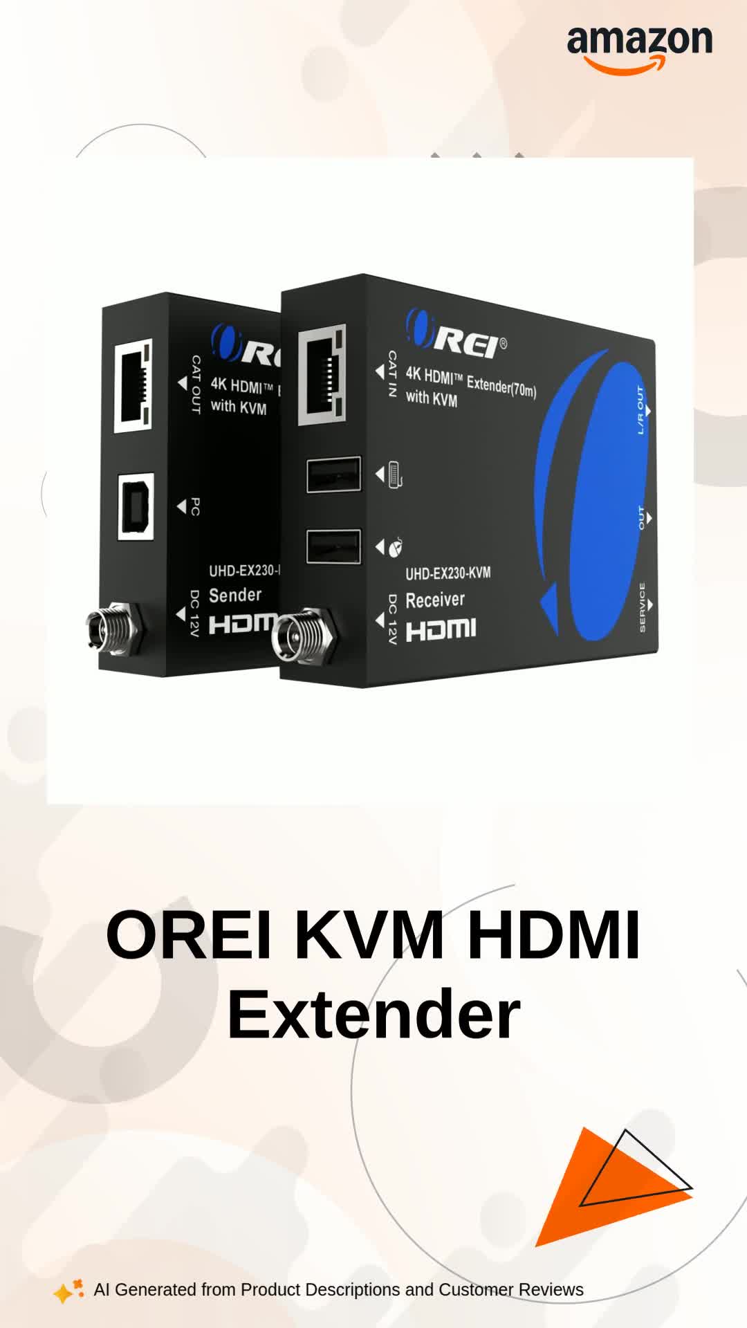 OREI KVM 4K HDMI Over Ethernet Extender Balun Over CAT6/7 Cable 4K