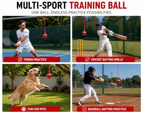 Image of Heavy Tennis Red Hanging Ball, Two Knots, 3.6 metres Nylon Rope (Red Rope, Pack of 2)