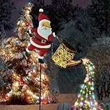 Christmas Claus Solar Kettle Lights, Santa Pouring Fairy Garden Lawn Decorative Outdoor Watering Can with LED String, Hanging Metal Solar Santa Claus Watering Can Light for Outdoor (Colorful)