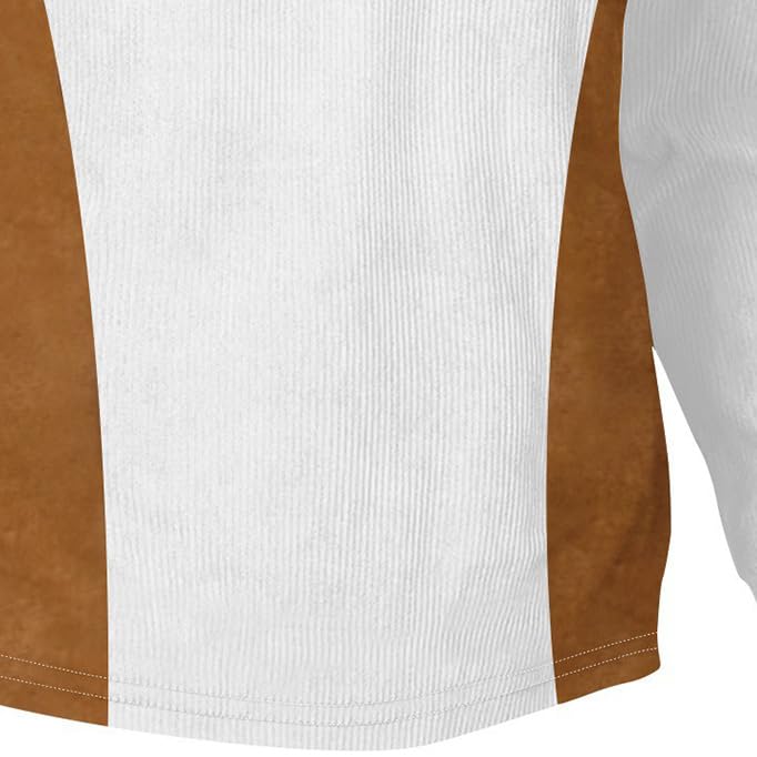 Men's Casual Stand Up Collar Long Sleeved Corduroy Sweatshirt Button Up Warm Pullover Sweater with Elbow Patches4