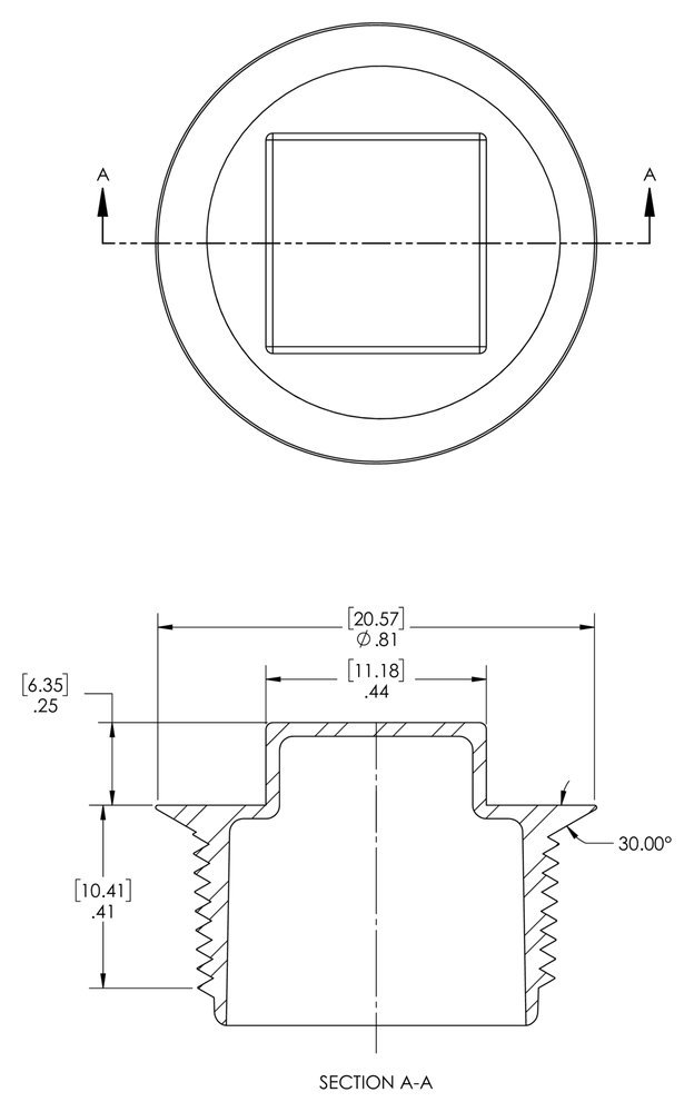 Caplugs ZTP5F1KA1 Plastic Square Head Threaded Plug with Flange TPN-5-F, PE-HD, to Plug NPT Thread Size 3/8-18