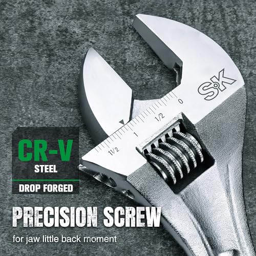 Image of SK 12-Inch Adjustable Wrench, 1-9 /16 inch Jaw Capacity, SAE&Metric Scales