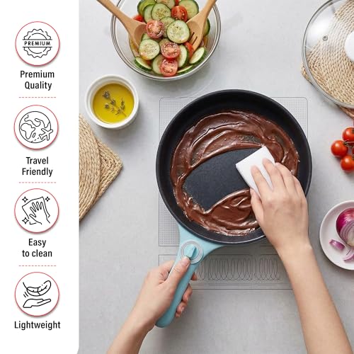 Image of Hilton Electric Pan Upgraded, Non-Stick Saute Pan, 1L Mini Electric Pot for Maggie, Cheese, Stir Fry, Roast, Steam with Power Adjustment, Perfect for Rice, Ramen, Steak, Egg Travell (Blue)