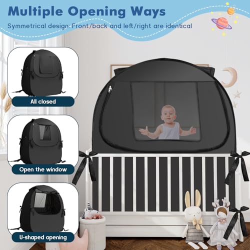 Image of L RUNNZER Blackout Sleep Tent, Pack N Play Blackout Cover to Block 90% of Light, Portable Pop Up Travel Essential Pack N Play Cover