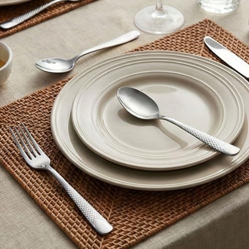 Image of Sterling Silver French Style Silverware | 5-Piece Hammered Dinner Spoon Set | Premium 18 /10 Stainless Steel Flatware | Elegant & Durable Cutlery for Home, Restaurants & Gifting