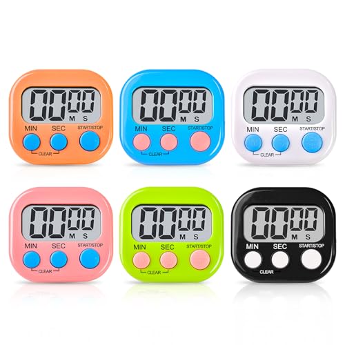 Vegena Lot de 6 chronomètres magnétiques numériques cuisine, compte à rebours avec alarme sonore LCD, minuteur de cuisine numérique, minuteur magnétique