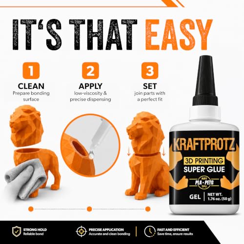 Image of 3D Printer Superglue Gel for PLA, ABS, PETG, TPU & Nylon - 1.76 oz XXL - No-Drip, Extra Strong & Waterproof - Precision Tip for Repairs, Supports & Vertical Surfaces