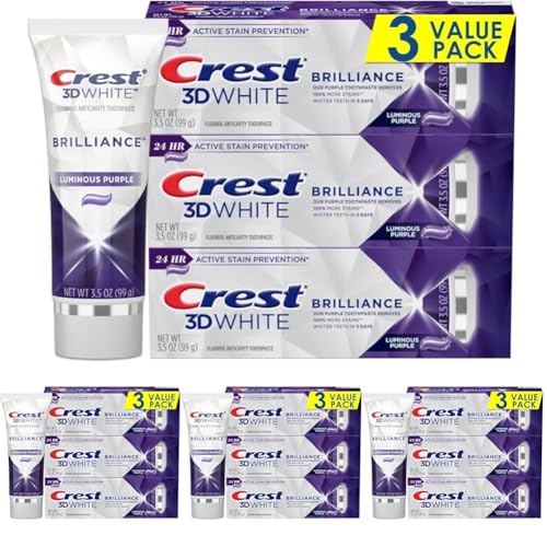 Image of Crest 3D White Brilliance Purple Teeth Whitening Toothpaste - Pack of 12, 3.5 oz Tubes - Anticavity Fluoride Toothpaste -100% More Surface Stain Removal - 24 Hour Active Stain Prevention
