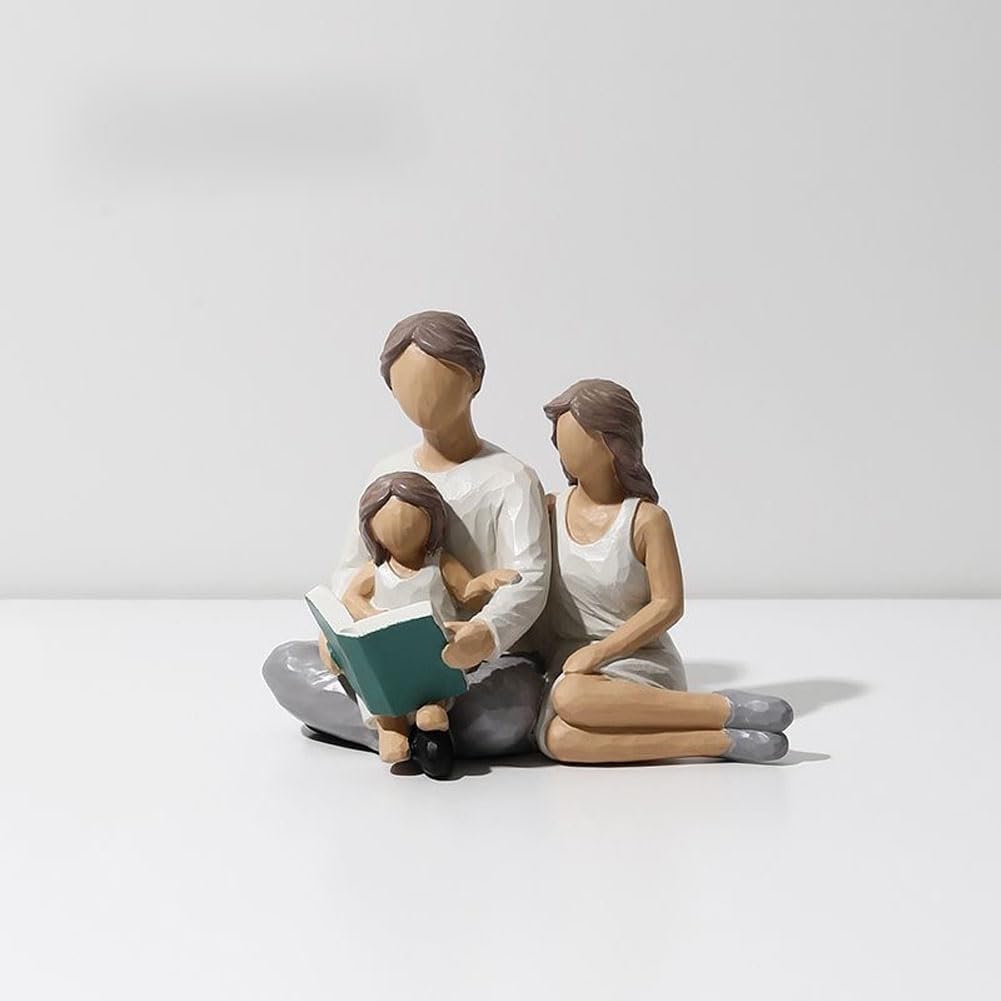 YUZDNM Family of 3 Figurines Sculpture, Parents and Son Statues, Family Figurine of 3,Family Joy Time Figurines, Wedding Gift