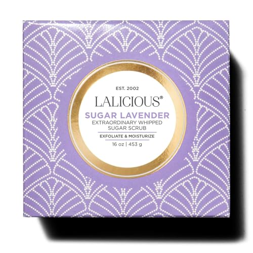Image of LALICIOUS Sugar Lavender Exfoliating & Moisturizing Body Scrub | Sugar & Coconut Oil | Pre-Shave Scrub for Ingrown Hairs & Razor Bumps | Gently Buffs & Smooths Sensitive Skin | No Parabens Large 16oz