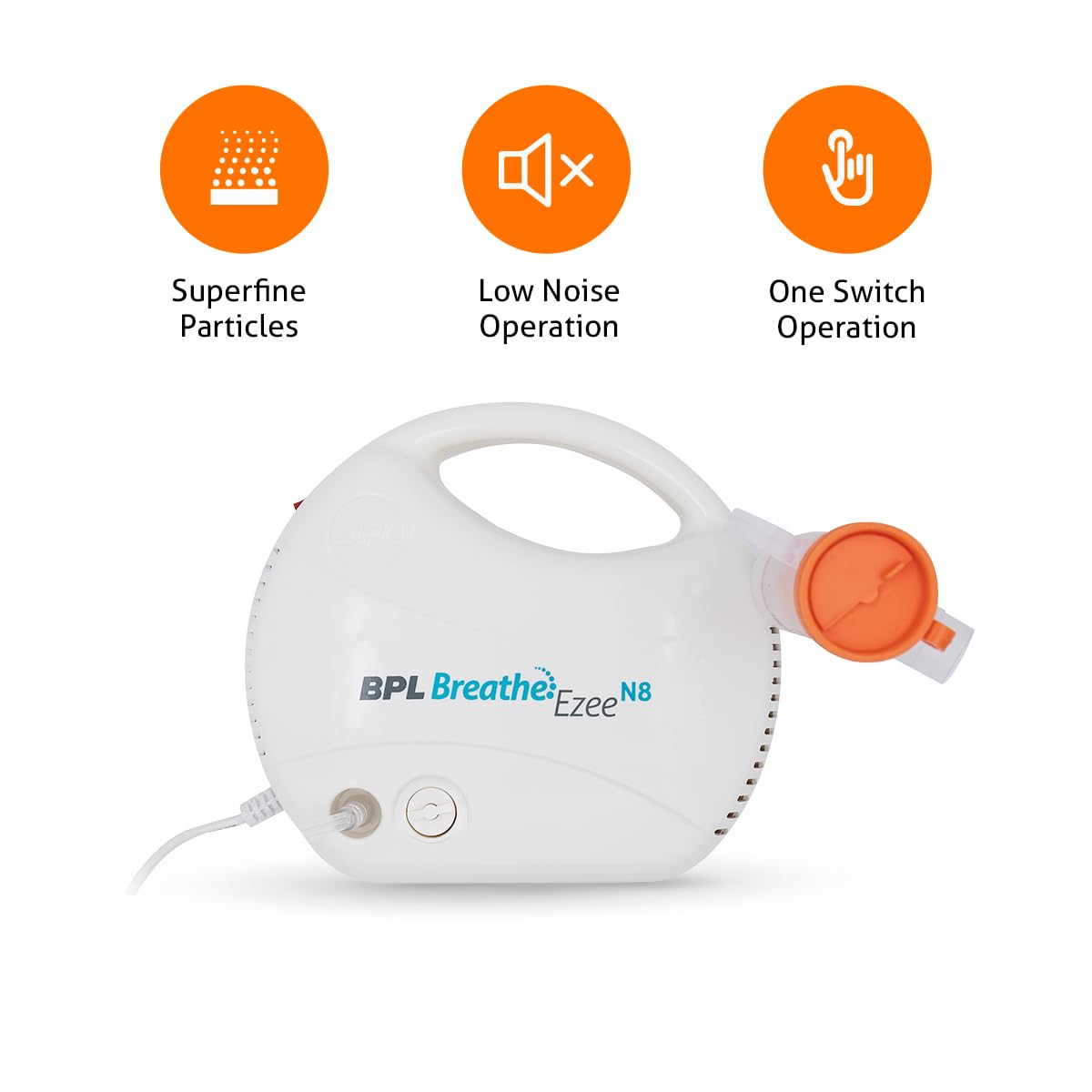 BPL Medical Technologies Breathe Ezee N8 Nebulizer Low Noise Compressor Nebuliser Machine for Child And Adult, Portable Nebulizer - White 2