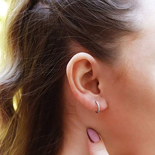 SANNYRA Hoops Earrings for Women, Small cartilage Diamond Sterling Silver Huggie Hoop Earrings, 6mm 8mm 10mm 12mm Cz Ear Studs for Men Women2