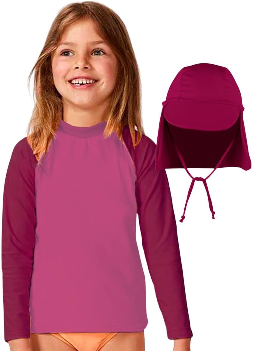 Conjunto Camiseta UV + Boné Infantil Proteção Solar UV Manga Longa Bebê Criança Praia