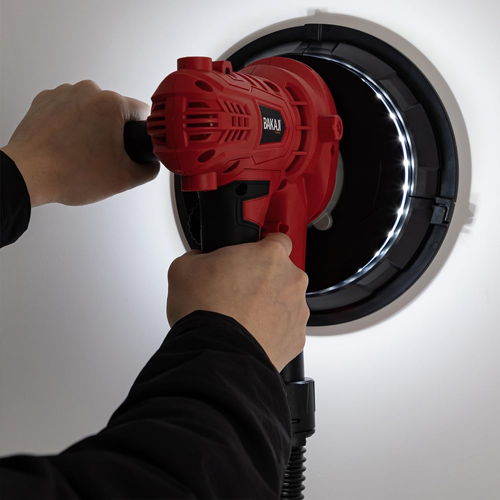 Bakaji Levigatrice Muro Soffitto Pieghevole Carteggiatrice Giraffa Cartongesso Aspirazione Polvere Automatica con Luce a LED Asta Telescopica e 6 Dischi Abrasivi (Manuale con Sacco 900W)