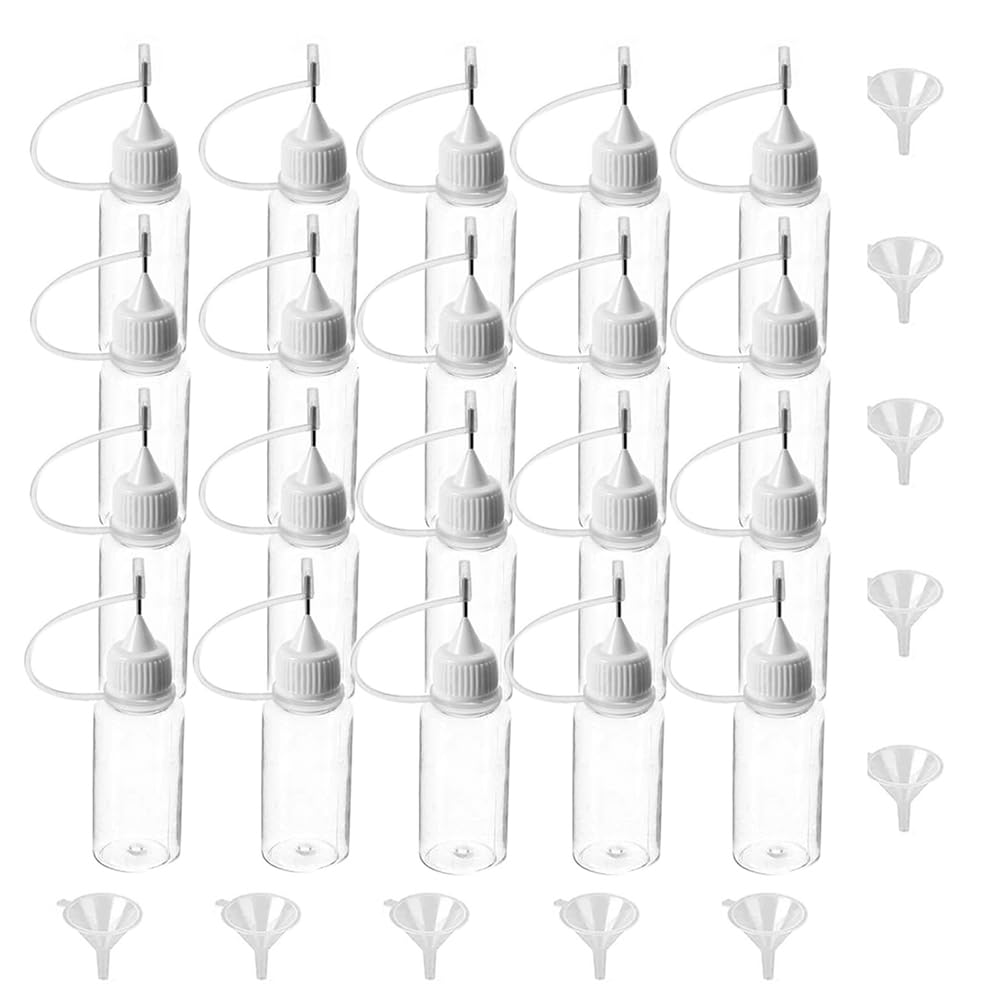 SKYPRO 20 Pcs Needle Tip Glue Bottle Applicator DIY Quilling Tool Precision Tip Glue Plastic Liquid Dropper Bottles(20 ml)