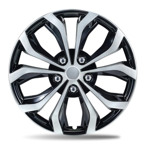 Paanlok 14 Inch Dual-Tone Black & Silver Wheel Covers Hubcaps for Steel Wheels Set of 4 Adjustable Snap-On Design for Most Sedans SUVs Trucks & Vans Tool-Free Install