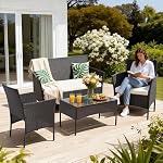 FDW Patio Furniture 4 Piece Patio Set Chairs Wicker Sofa Outdoor Rattan Conversation Sets Bistro Set Coffee Table for Yard or Backyard (Brown)