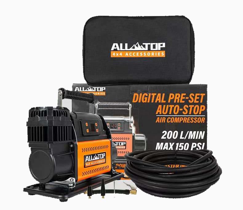 ALL-TOP12V Air Compressor w/LCD Control Panel to Preset Target Pressure, 150PSI, 200L/min Air Pump Inflator for Overland (Single Cylinder)