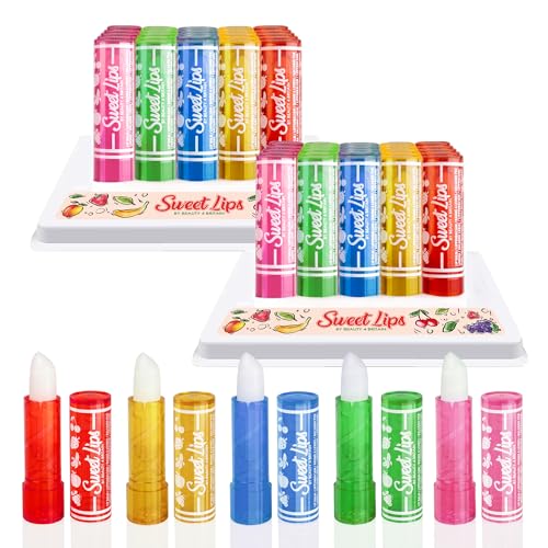 Juego de Bálsamo Labial Transparentes Sweet Lips de Beauty4Britain, 5 Sabores Frutales, Cuidado Labial de Larga Duración (50)