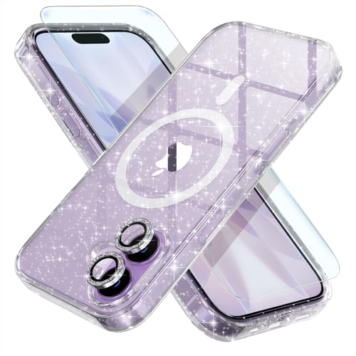Choiche Magnetic for iPhone 17 Case Compatible with MagSafe, Women Cute Glitter Sparkly Phone Case with Diamond Camera Lens Protectors, Military-Grade Drop Protection 6.3" (Clear)