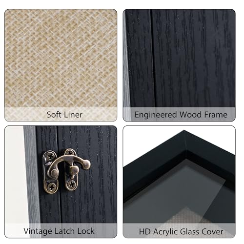 Image of GraduationMall 18x24 Wood Shadow Box Frame Glass Door Display Case with Linen Back and 6 Stick Pins,1.5 inches Interior Depth,Ideal for Memorabilia Pictures Flowers Medals Tickets Rustic Black