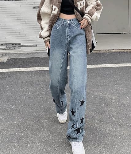 Women's High Waisted Wide Leg Jeans Star Embroidery Y2k Denim Pants Vintage Trendy Boyfriend Jeans for Teen Girls2