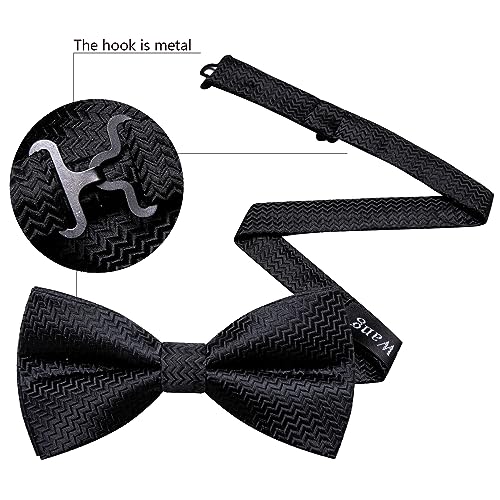 Image of Barry.Wang Paisley Striped Bow Tie for Men Silk Pre-Tied Bowtie Pocket Square Cufflinks Set Formal Wedding Party Prom