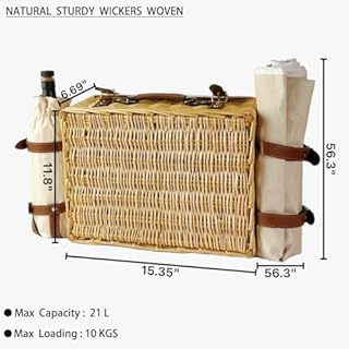 Multifunctional Wicker Picnic Basket Set for 2 Adults with Picnic Table and Blankets,Large Insulated Picnic Set with Wine Pouch and Full Tablewares for Camping Outdoor Couples Natural Beach Wedding