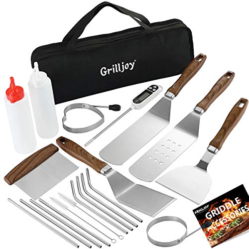 grilljoy Heavy Duty Griddle Accessories Kit - 21PCS Exclusive Griddle Tools Extra Thick Spatulas Set - Flat Top Grill Griddle Kit - Perfect Griddle Gift for Professional Grill Masters On Christmas
